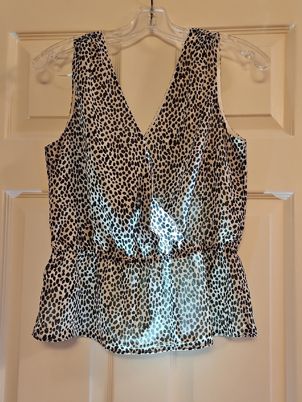 Banana Republic Black & White Animal Print V-Neck Peplum Camisole